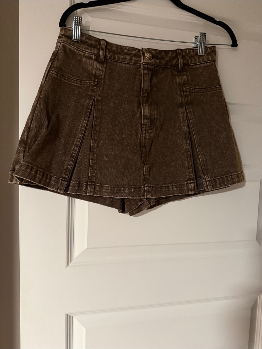 Free Market Brown Denim Pleated Mini Skort